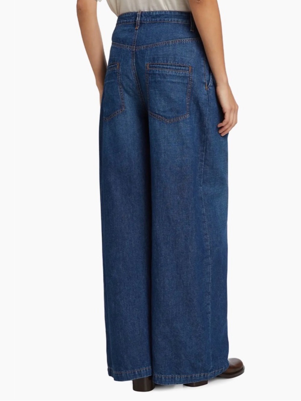 NWT TWP Greene St. Wide Leg Linen Blend Pants Dark Wash Blue Cotton $495 Size 29 - Picture 5 of 11